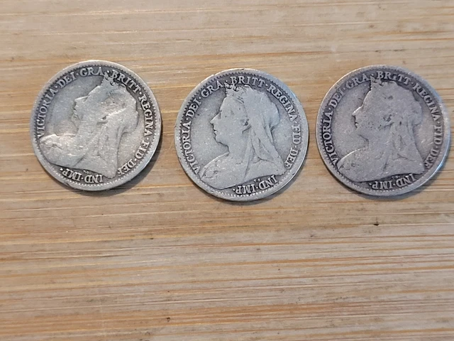 3 x Victoria .925 Silver Threepence's. Selling as Scrap.