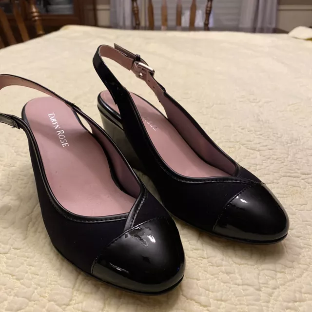 Taryn Rose Karine Patent Leather Wedge Heels Slingback Womens Size 6M