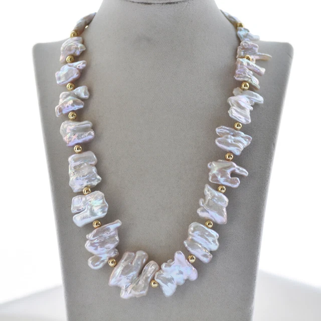 Z10481 21" 37mm Pink Lavender Double Baroque Keshi Pearl Bead Necklace