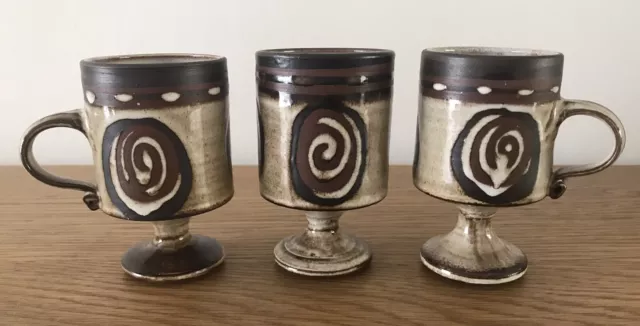 Vintage Briglin Studio Art Pottery Footed / Pedestal Mugs Cups Goblets X 3 VGC