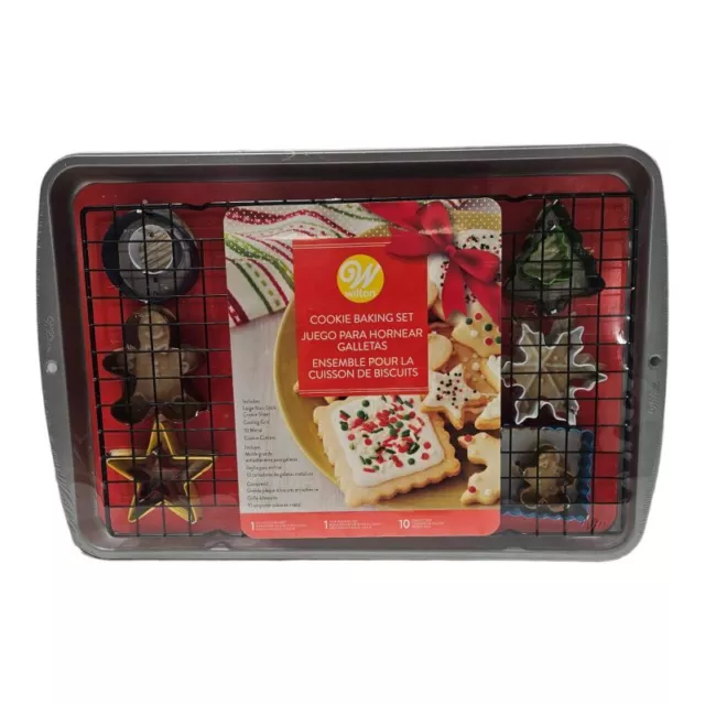 Wilton Cookie Christmas Baking Gift Set 12 Piece Pan, Cooling Rack Sheet Cutters