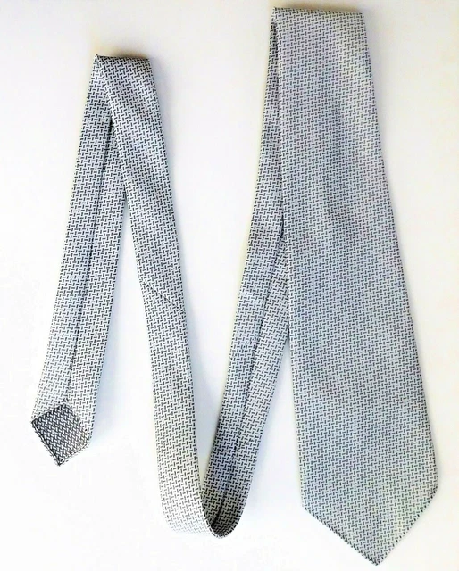 Cravatta vintage anni '70 grigio e bianco terylene classico da uomo Ottime condizioni