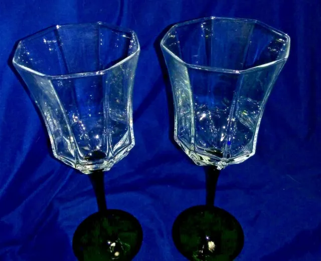 Set of 2 Cristal D'Arques Luminare 8 Sided Black Stem Wine/Juice/Water Glass