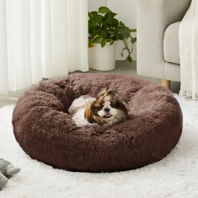 Donut Plush Pet Dog Cat Bed Fluffy Soft Warm Calming Bed Sleeping Kennel Nest US 9