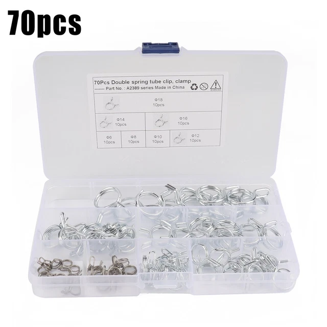 Assortimento morsetti a molla set tubi 70 pezzi auto doppio filo ricambio