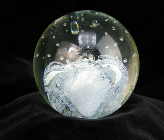 SUPERBE BOULE PRESSE PAPIER SULFURE BULLE 1,020 Kg Diamètre 9cm - DECOR BLANC