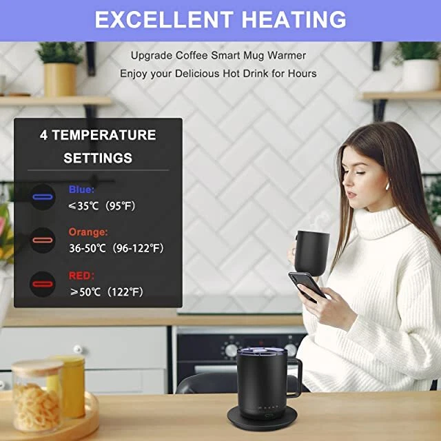 VSITOO Control Smart Coffee Mug - 14oz Black - App Controlled Heated Coffee Cup 10