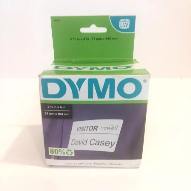 Genuine DYMO 30857 LW Large White NAME BADGE Labels 2 1/2 x 4" 250 per roll