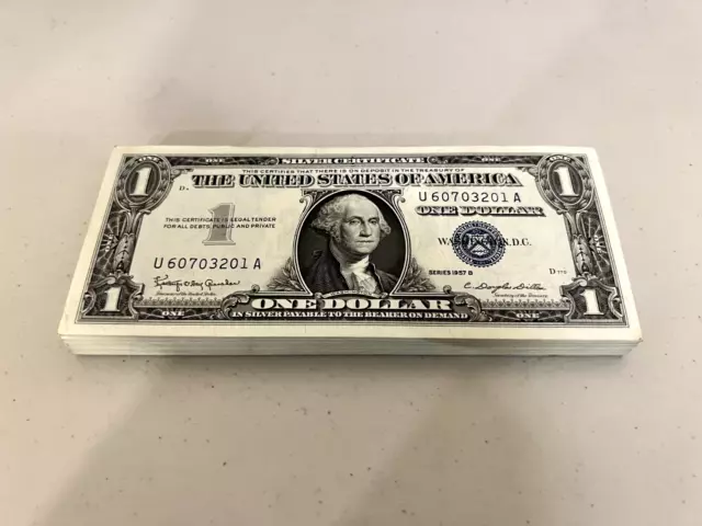 Consecutive 1957 One Dollar Blue Seal Note Silver Certificate Bill $1 Sequential