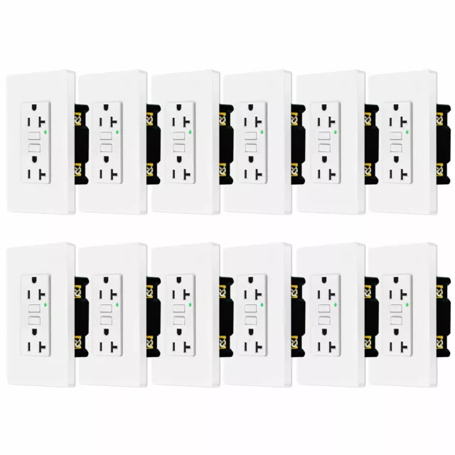 20 Amp GFCI Outlet LED Indicator Duplex Receptacle Universal Socket w/Plate × 12