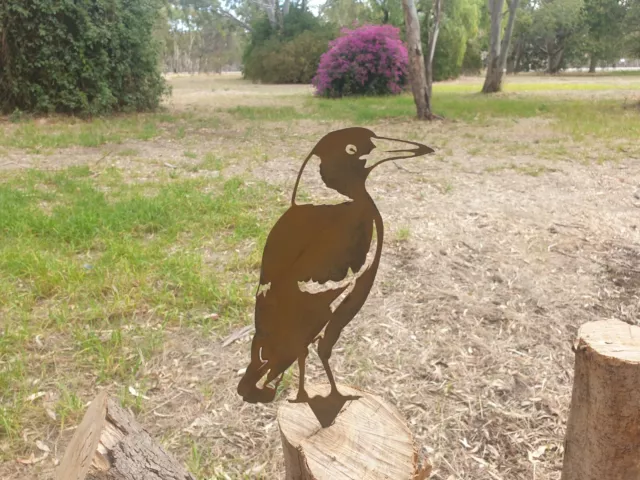 Magpie Standing Garden Stake - Australian Made Rusted Metal Garden Art