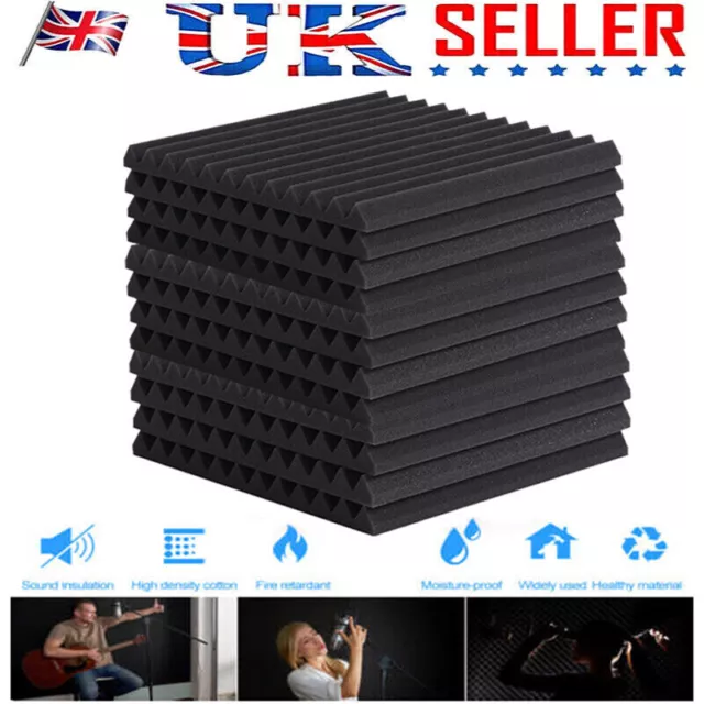 12&24PCS Acoustic Wall Panel Tiles Studio Sound Proofing Insulation Foam Pads UK