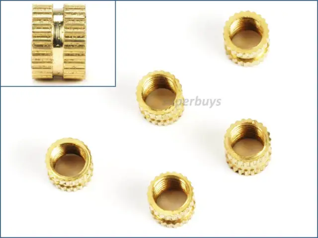 5pcs M8 8mm Solid Brass Knurled Nuts Threaded Embedded Round Insert