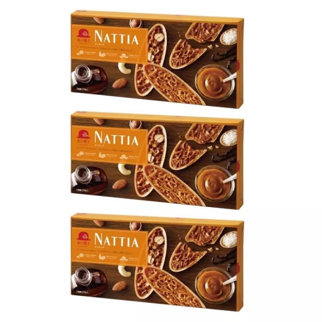 AKAI BOHSHI NATTIA 21 Pcs x 3 Set Caramel Wafer Snack Sweet Dessert Maple JAPAN
