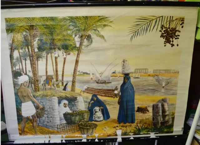 Schulwandkarte Rollkarte Lehrtafel Nildelta Ägypten um 1960