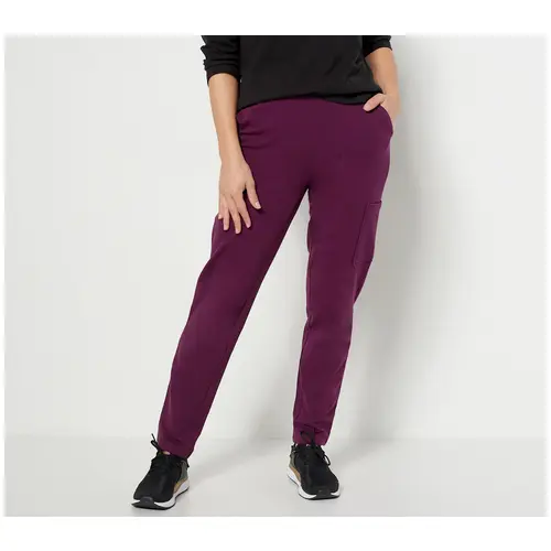Denim & Co. French Terry Pintuck Straight Pants-Deep Purple-Large A463269 NEW