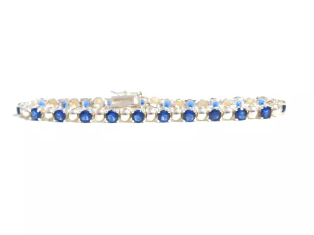 Sterling Silver Lab Created Blue Sapphire Tennis Bracelet 925