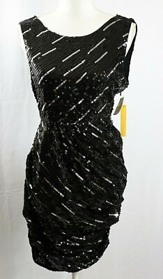 Alice + Olivia Silk Sheath Sequin Ruched Black Party Dress Size S / P $440 Nwt