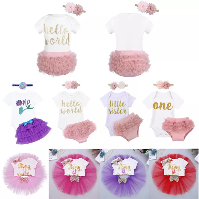 Newborn Baby Girls 1st Birthday Dress Outfits Party Tutu Skirt Romper 3Pcs Sets