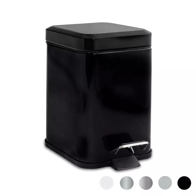 Bathroom Pedal Bin, Square Steel - Removable Inner Bucket, 3 Litre - Black