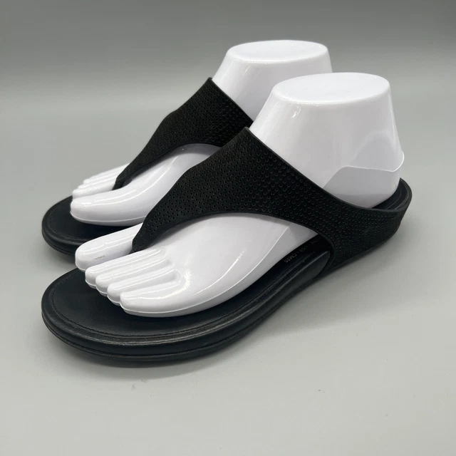 FitFlop Black Perforated Leather Banda Thong Comfort Sandal Size 8