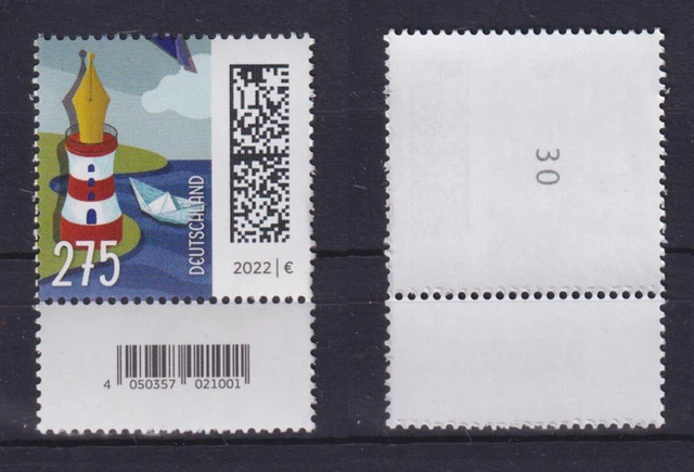 Bund 3657 EAN-Code unten RM gerade Nummer Leuchtfederstift Boot 275 C postfrisch