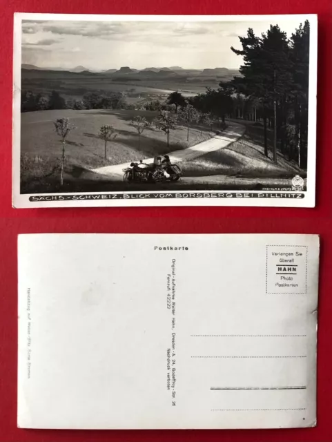 Walter Hahn Foto AK Sächsische Schweiz Nr. 3982 Borsberg mit Motorrad  ( 108277