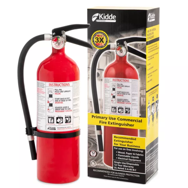 Kidde Fire Extinguisher, UL Rated 3-A:40-BC, Dry Chemical ABC