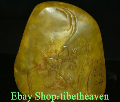 4.4" Old China Natural Tianhuang Shoushan Stone Flower Bird Seal Signet Stamp