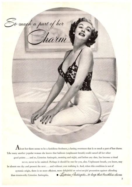 Vtg Print Ad 1950 Listerine Antiseptic Mouthwash Keep That Breathless Charm 8x11