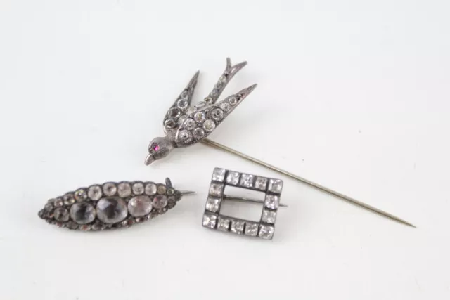 Mixed Grade Silver Antique Brooches Stick Pin Victorian Georgian x 3 (13g)