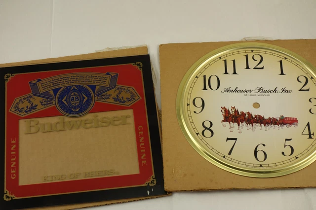 Vintage Anheuser Busch Inc Budweiser Metal Clock Dial & ROG Glass Insert Panel