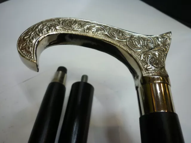 Victorian Style Wooden Walking Stick Silver Brass Designer Handle