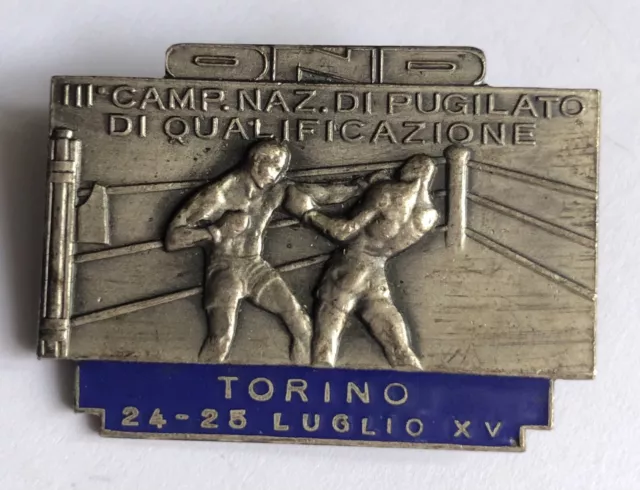 Distintivo Pugilato OND Dopolavoro III Campionato Qualificazione Torino Anno XV