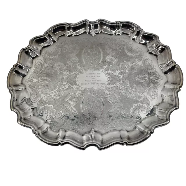 Eales 1779 Vtg Silver Plate Ornate Footed Serving Tray Platter Scalloped Trophy