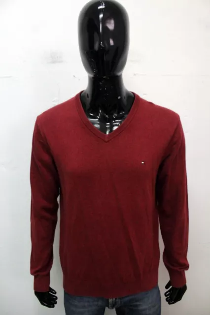 Tommy Hilfiger Maglione Uomo Taglia L Sweater Maglioncino Pullover Rosso Cotone