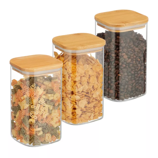 Relaxdays Lot de 3 bocaux en Verre, Volume 800 ML, Couvercle INOX, Bocal  Conservation, céréales, pâtes, Riz, Transparent : : Cuisine et  Maison