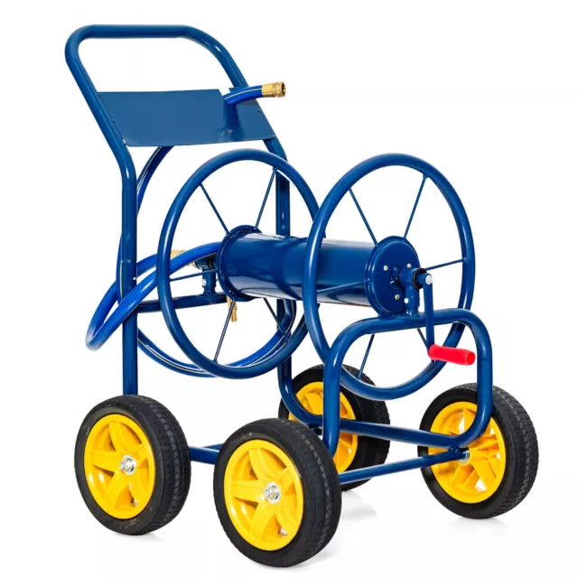 Garden Hose Reel Cart Outside Portable Water Hose Holder 4 Wheels Non-slip Grip