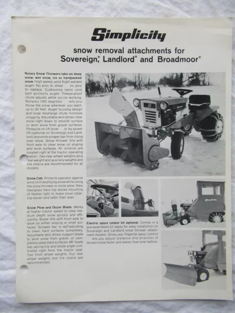 Simplicity Snow Plows Removal Attachments Specification Sheet Brochure