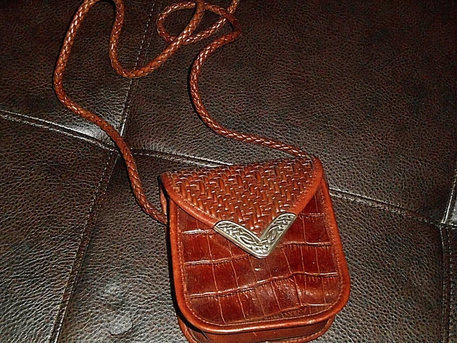Vintage Brighton Brown  Croc Leather Crossbody Organizer purse