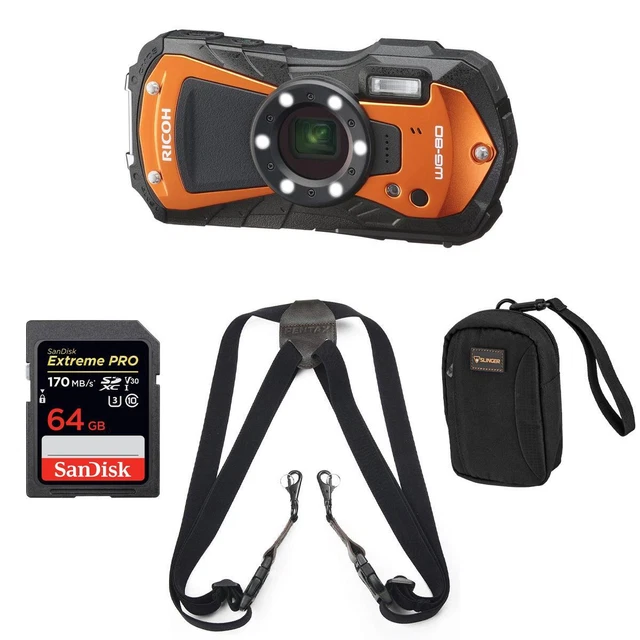 Ricoh WG-80 Waterproof Digital Camera, Orange with Accessories Kit #03128 AK