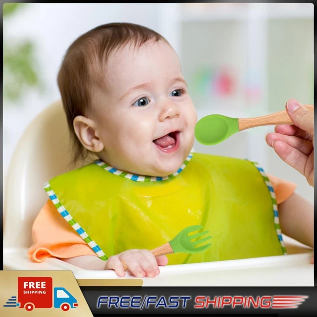 Baby Wooden Silicone Feeding Spoon Toddlers BPA-free Tableware (7)