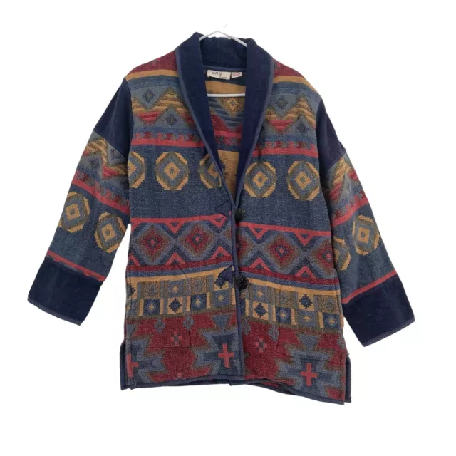 Anu by Natural Women's Southwest Print Cardigan Sweater Size S Blue/Red/Yellow