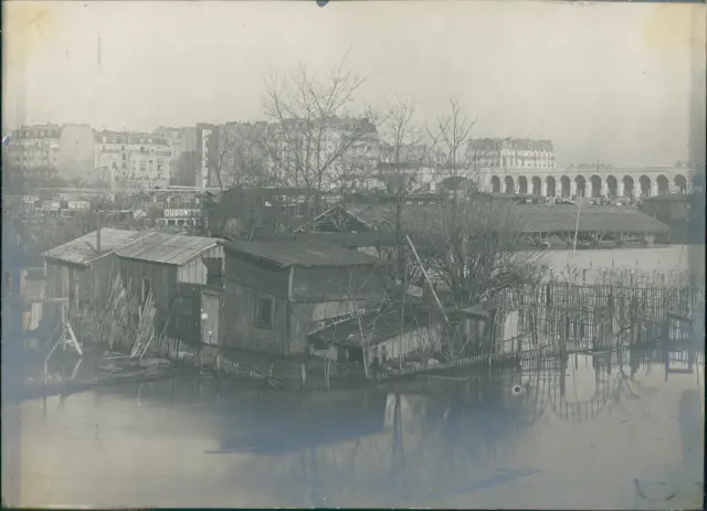 Janvier 1910, inondations à Paris Vintage silver print, viaduc d&#039;Auteuil
