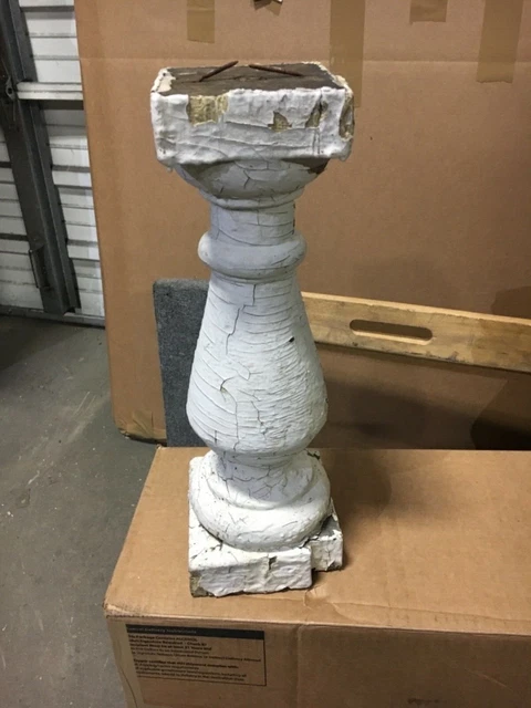 HUGE turned Victorian baluster chippy paint 16.5" high x 4.5/5.5" sq 1 chip edge