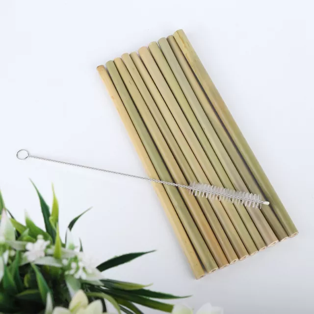 EcO Friendly 10Pcs Bamboo Drinking Straws Reusable With 1pc Clean Brush New UK