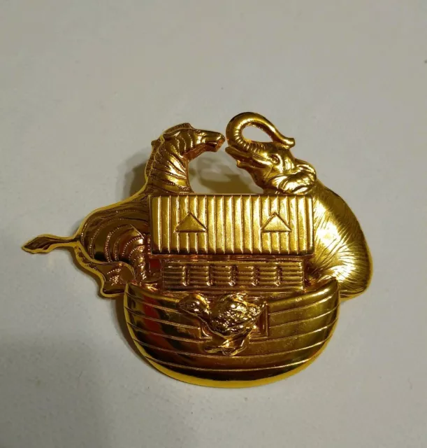 Premier Designs Brooch Gold Tone Noah's Ark Pin Elephant Zebra