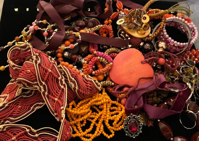 Red Orange MixTone Joblot Boho Festival Holiday Costume Jewellery Bundle Lot 22e