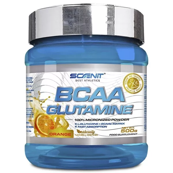 Scenit - Bcaa+Glutamine,500 G, Naranja- Incremento Masa Muscular, Anticatabolico