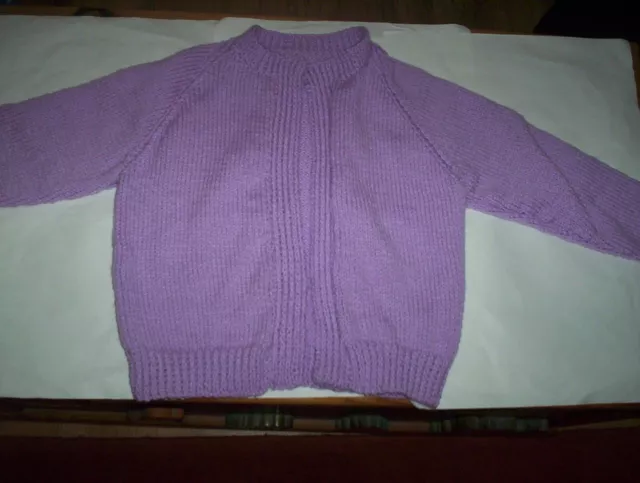 Childs Edge To Edge Cardigan(Pale Lilac)(Hand Knitted-Double Knit)(Brand New